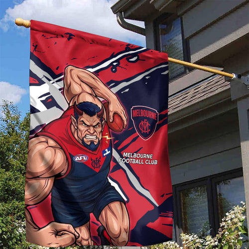 Melbourne Football Club Garden Flag Demons Muscular Mascot Graphic - Abstract Paint Splatter Art