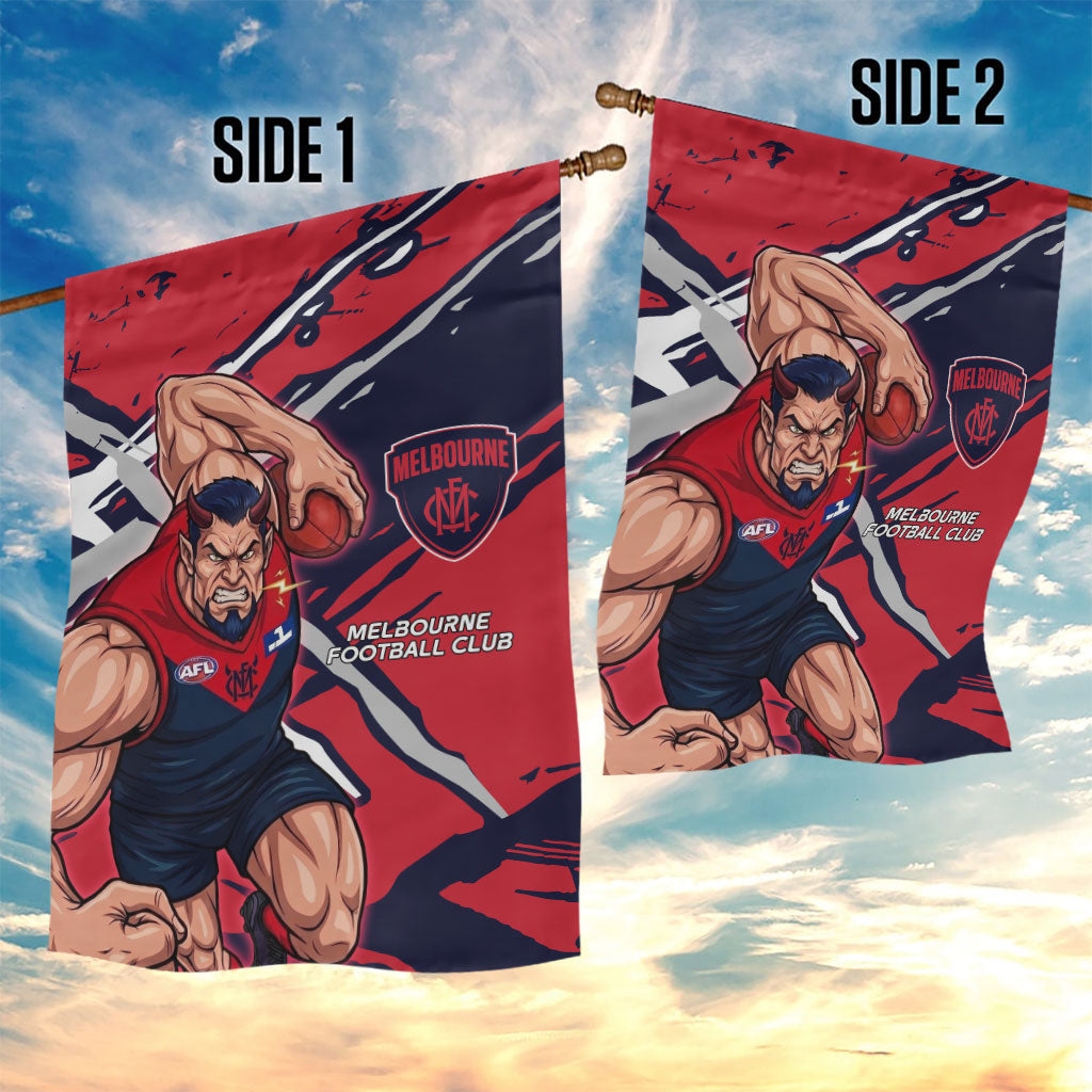 Melbourne Football Club Garden Flag Demons Muscular Mascot Graphic - Abstract Paint Splatter Art