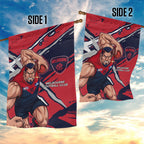 Melbourne Football Club Garden Flag Demons Muscular Mascot Graphic - Abstract Paint Splatter Art