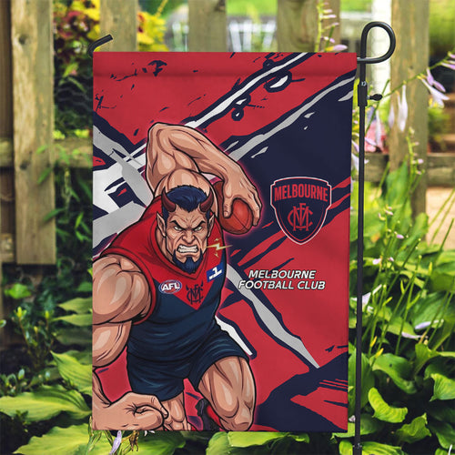 Melbourne Football Club Garden Flag Demons Muscular Mascot Graphic - Abstract Paint Splatter Art