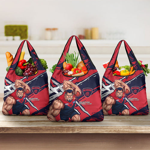 Melbourne Football Club Grocery Bag Demons Muscular Mascot Graphic - Abstract Paint Splatter Art