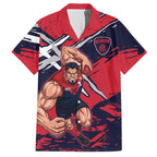 Melbourne Football Club Hawaiian Shirt Demons Muscular Mascot Graphic - Abstract Paint Splatter Art
