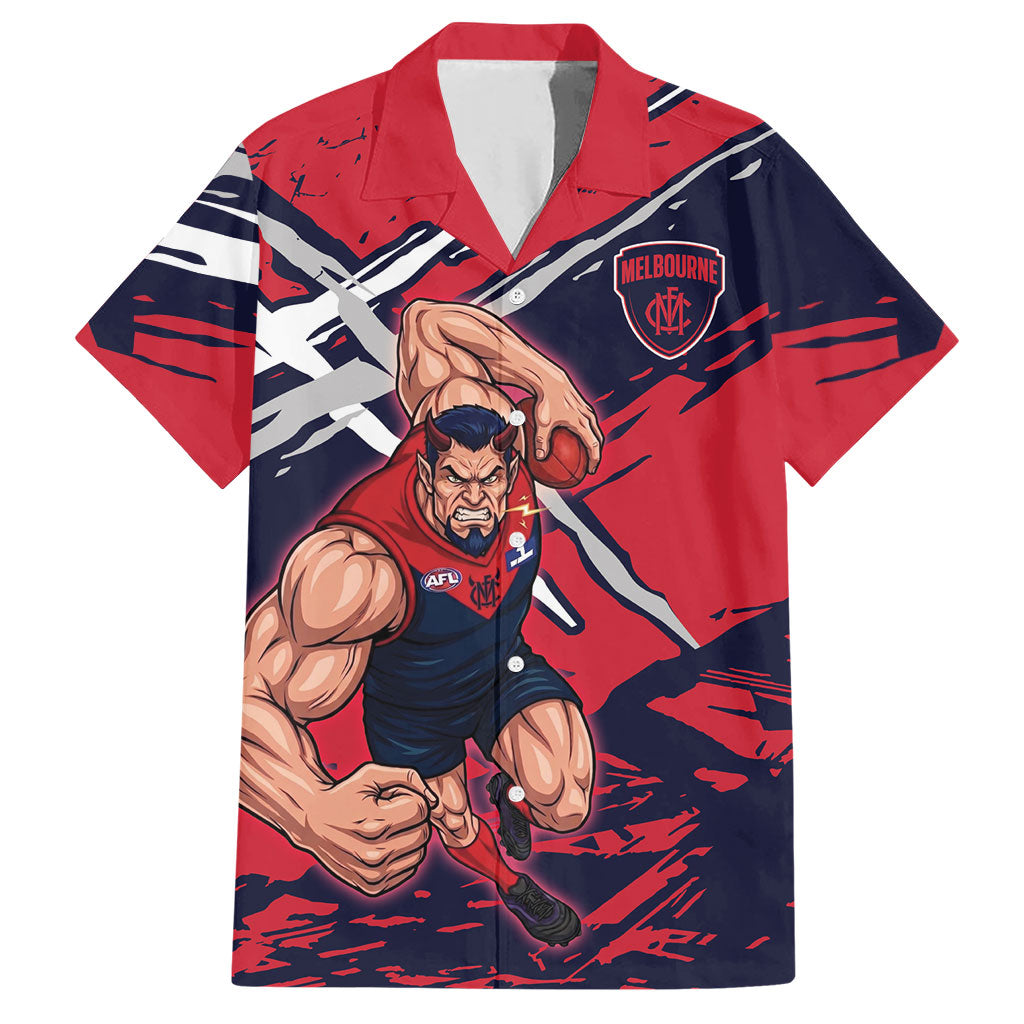 Melbourne Football Club Hawaiian Shirt Demons Muscular Mascot Graphic - Abstract Paint Splatter Art
