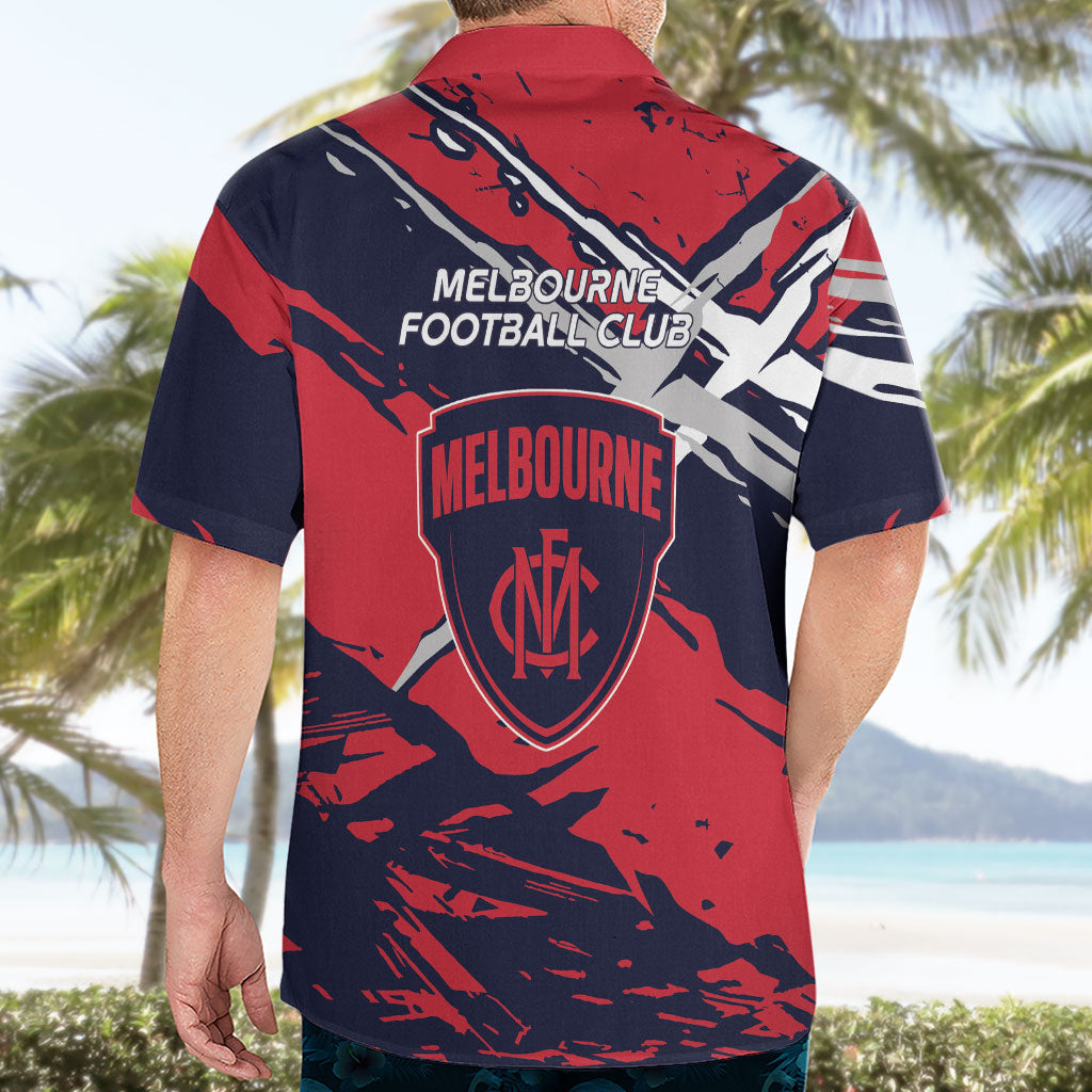 Melbourne Football Club Hawaiian Shirt Demons Muscular Mascot Graphic - Abstract Paint Splatter Art