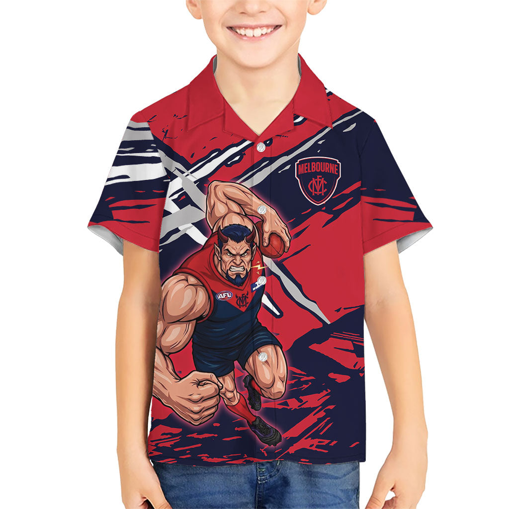 Melbourne Football Club Hawaiian Shirt Demons Muscular Mascot Graphic - Abstract Paint Splatter Art