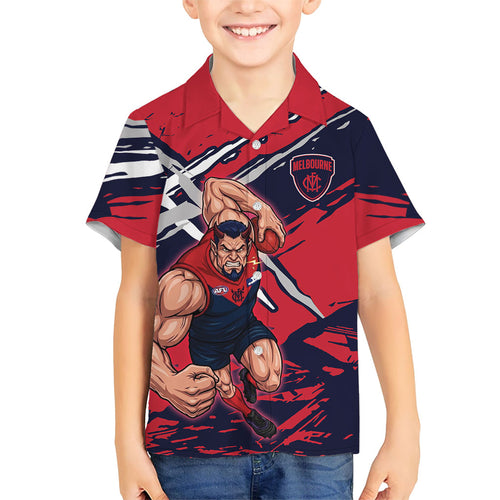 Melbourne Football Club Hawaiian Shirt Demons Muscular Mascot Graphic - Abstract Paint Splatter Art