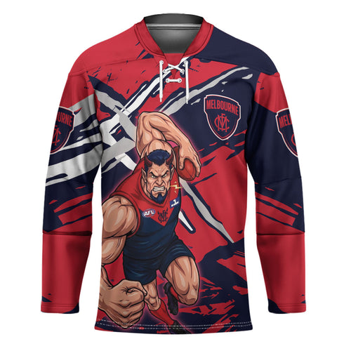 Melbourne Football Club Hockey Jersey Demons Muscular Mascot Graphic - Abstract Paint Splatter Art