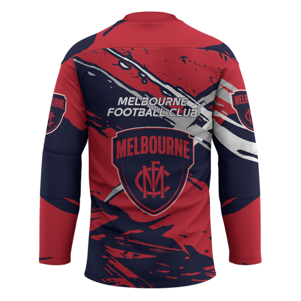 Melbourne Football Club Hockey Jersey Demons Muscular Mascot Graphic - Abstract Paint Splatter Art