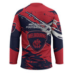 Melbourne Football Club Hockey Jersey Demons Muscular Mascot Graphic - Abstract Paint Splatter Art