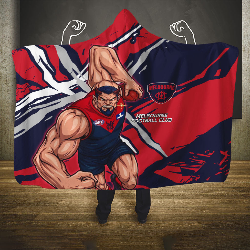 Melbourne Football Club Hooded Blanket Demons Muscular Mascot Graphic - Abstract Paint Splatter Art