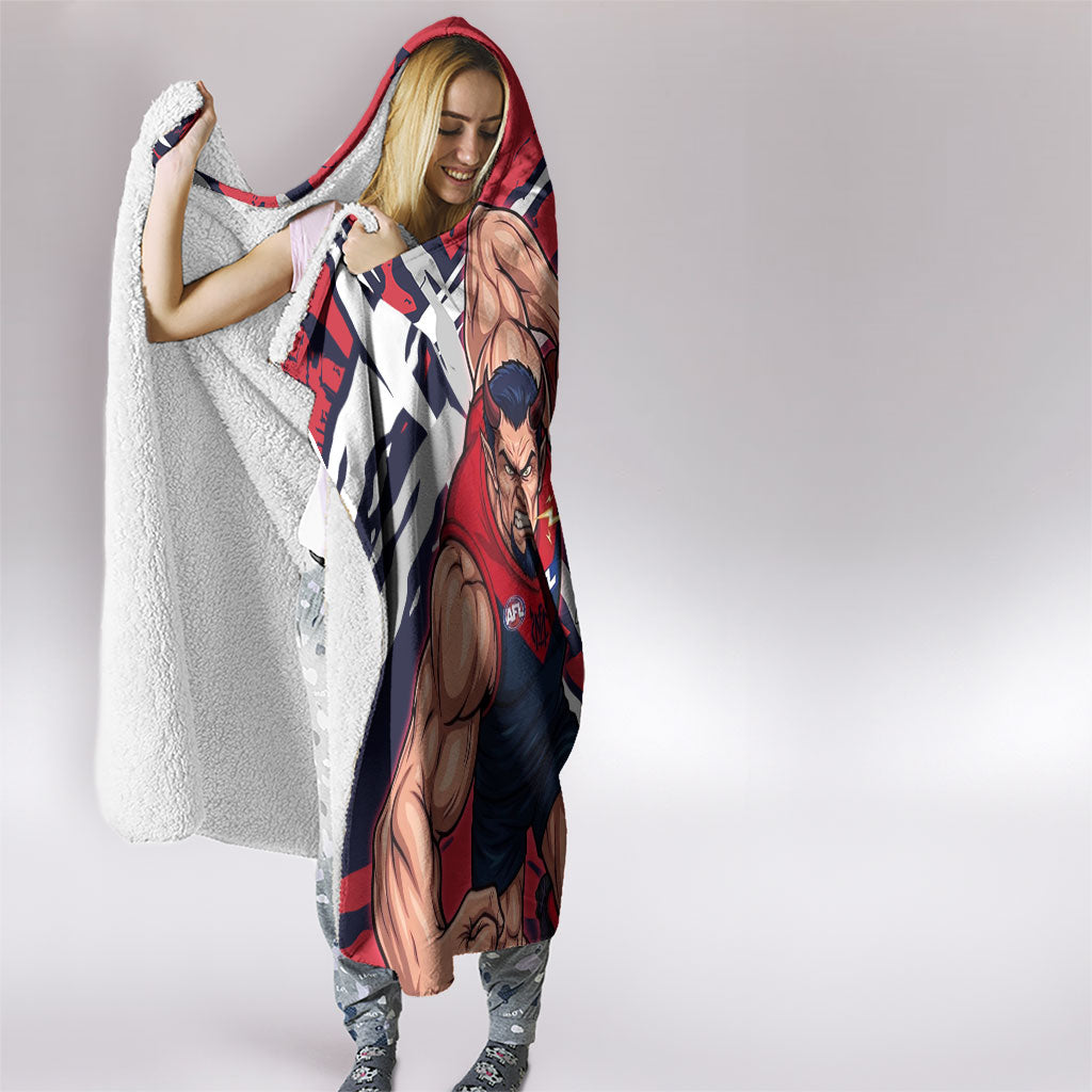 Melbourne Football Club Hooded Blanket Demons Muscular Mascot Graphic - Abstract Paint Splatter Art