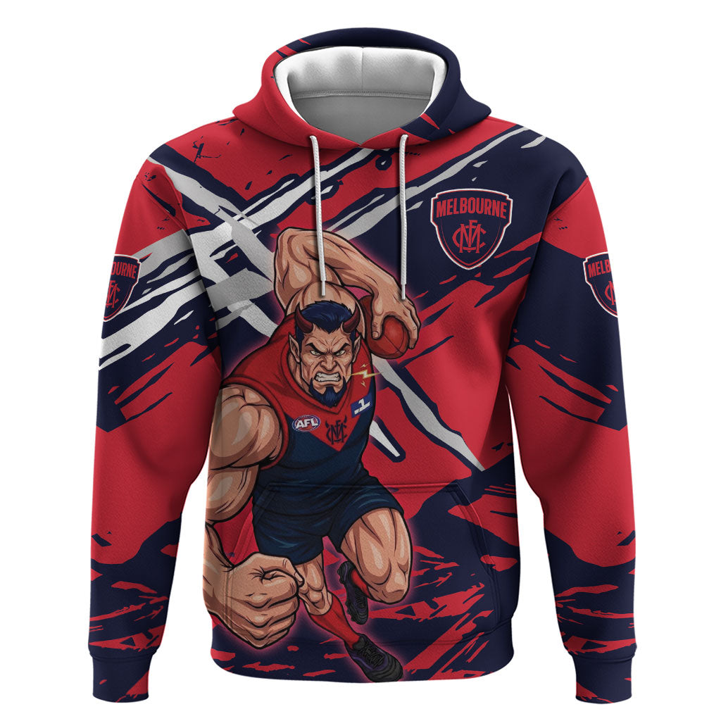 Melbourne Football Club Hoodie Demons Muscular Mascot Graphic - Abstract Paint Splatter Art