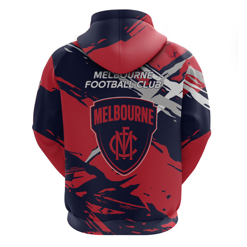 Melbourne Football Club Hoodie Demons Muscular Mascot Graphic - Abstract Paint Splatter Art
