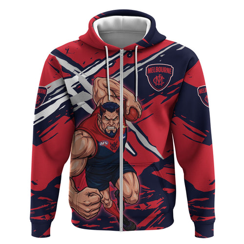 Melbourne Football Club Hoodie Demons Muscular Mascot Graphic - Abstract Paint Splatter Art