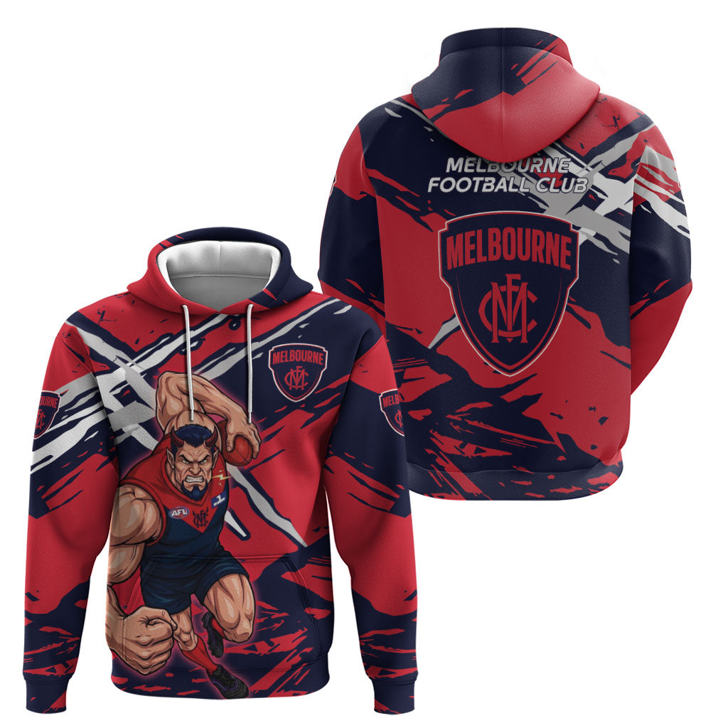 Melbourne Football Club Hoodie Demons Muscular Mascot Graphic - Abstract Paint Splatter Art