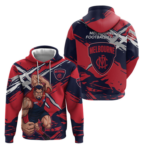 Melbourne Football Club Hoodie Demons Muscular Mascot Graphic - Abstract Paint Splatter Art