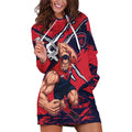 Melbourne Football Club Hoodie Dress Demons Muscular Mascot Graphic - Abstract Paint Splatter Art