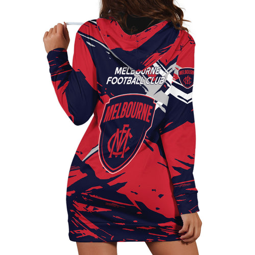 Melbourne Football Club Hoodie Dress Demons Muscular Mascot Graphic - Abstract Paint Splatter Art