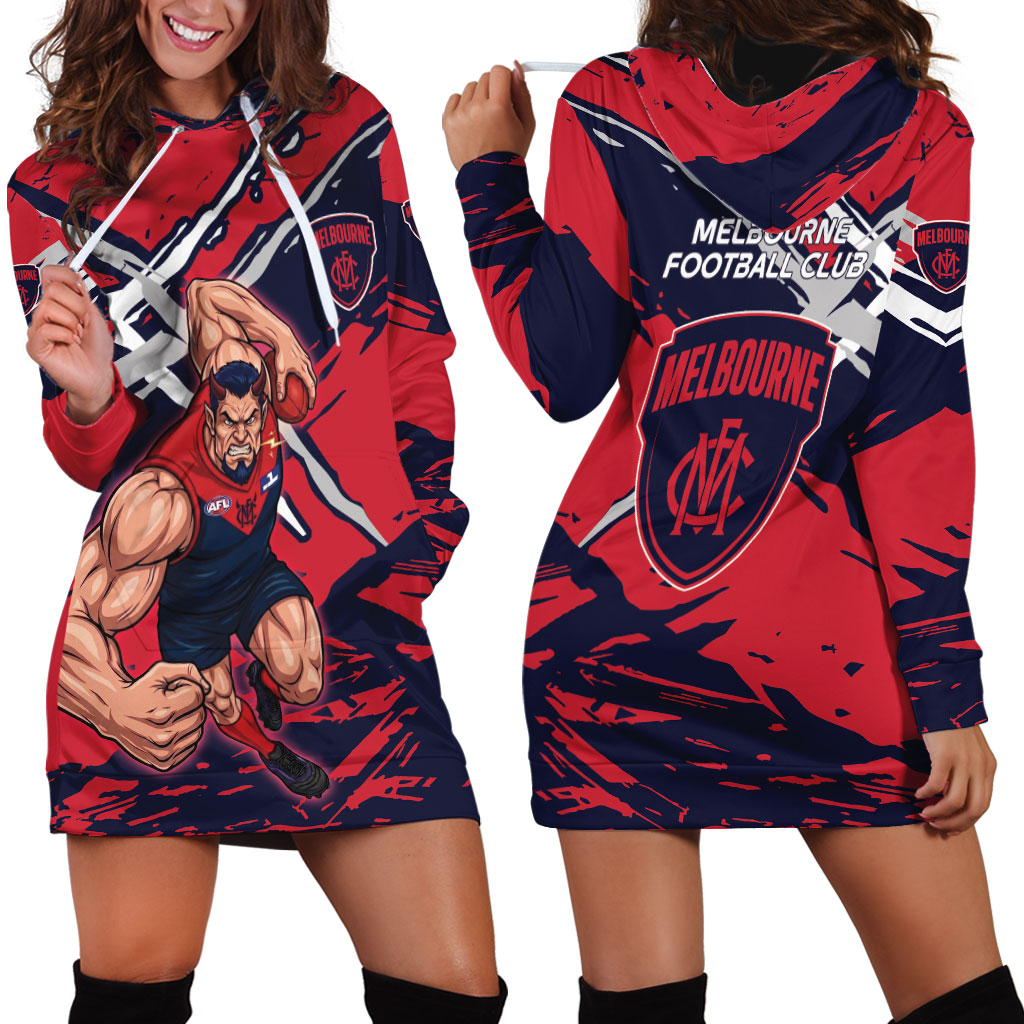 Melbourne Football Club Hoodie Dress Demons Muscular Mascot Graphic - Abstract Paint Splatter Art