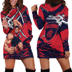 Melbourne Football Club Hoodie Dress Demons Muscular Mascot Graphic - Abstract Paint Splatter Art