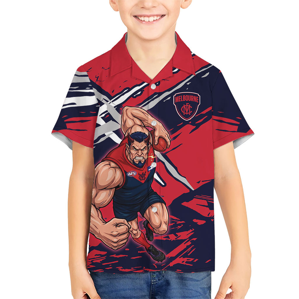 Melbourne Football Club Kid Hawaiian Shirt Demons Muscular Mascot Graphic - Abstract Paint Splatter Art