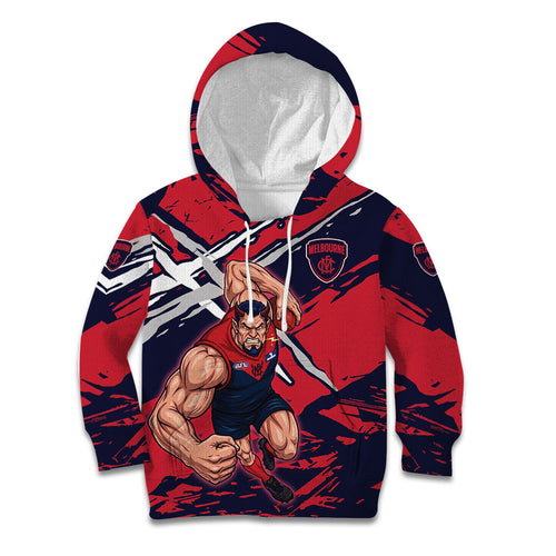 Melbourne Football Club Kid Hoodie Demons Muscular Mascot Graphic - Abstract Paint Splatter Art