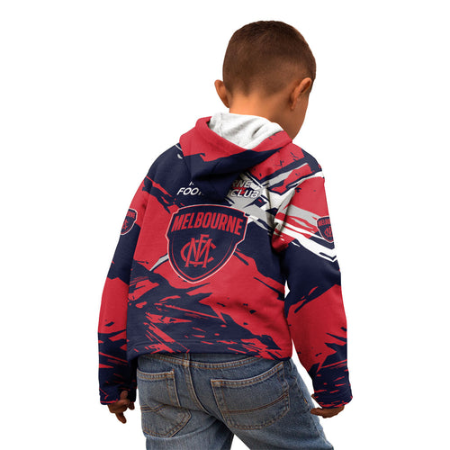 Melbourne Football Club Kid Hoodie Demons Muscular Mascot Graphic - Abstract Paint Splatter Art