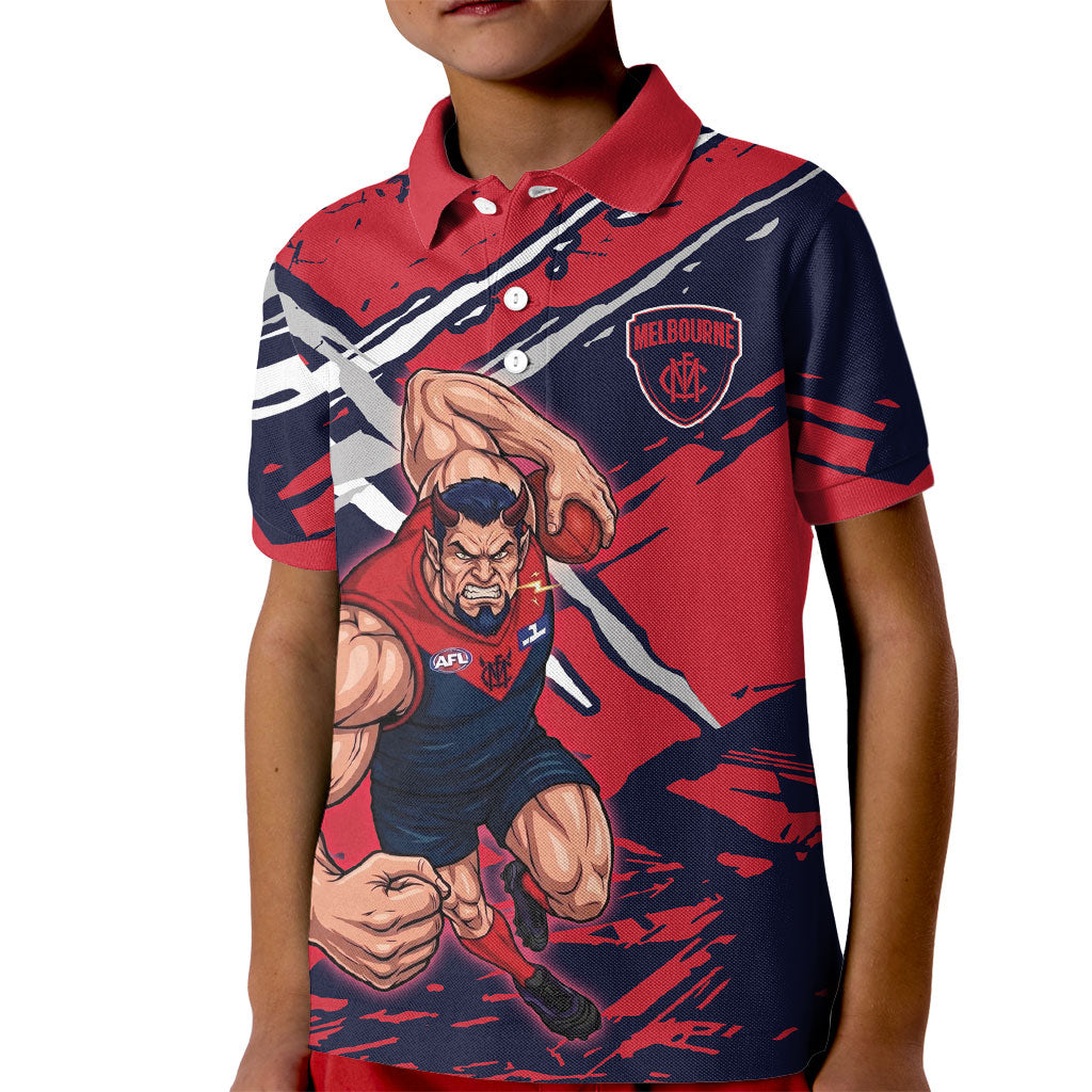 Melbourne Football Club Kid Polo Shirt Demons Muscular Mascot Graphic - Abstract Paint Splatter Art