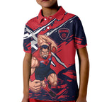 Melbourne Football Club Kid Polo Shirt Demons Muscular Mascot Graphic - Abstract Paint Splatter Art