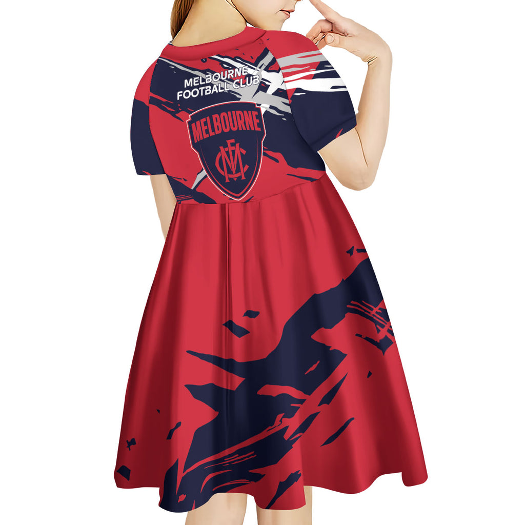 Melbourne Football Club Kid Short Sleeve Dress Demons Muscular Mascot Graphic - Abstract Paint Splatter Art