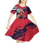 Melbourne Football Club Kid Short Sleeve Dress Demons Muscular Mascot Graphic - Abstract Paint Splatter Art