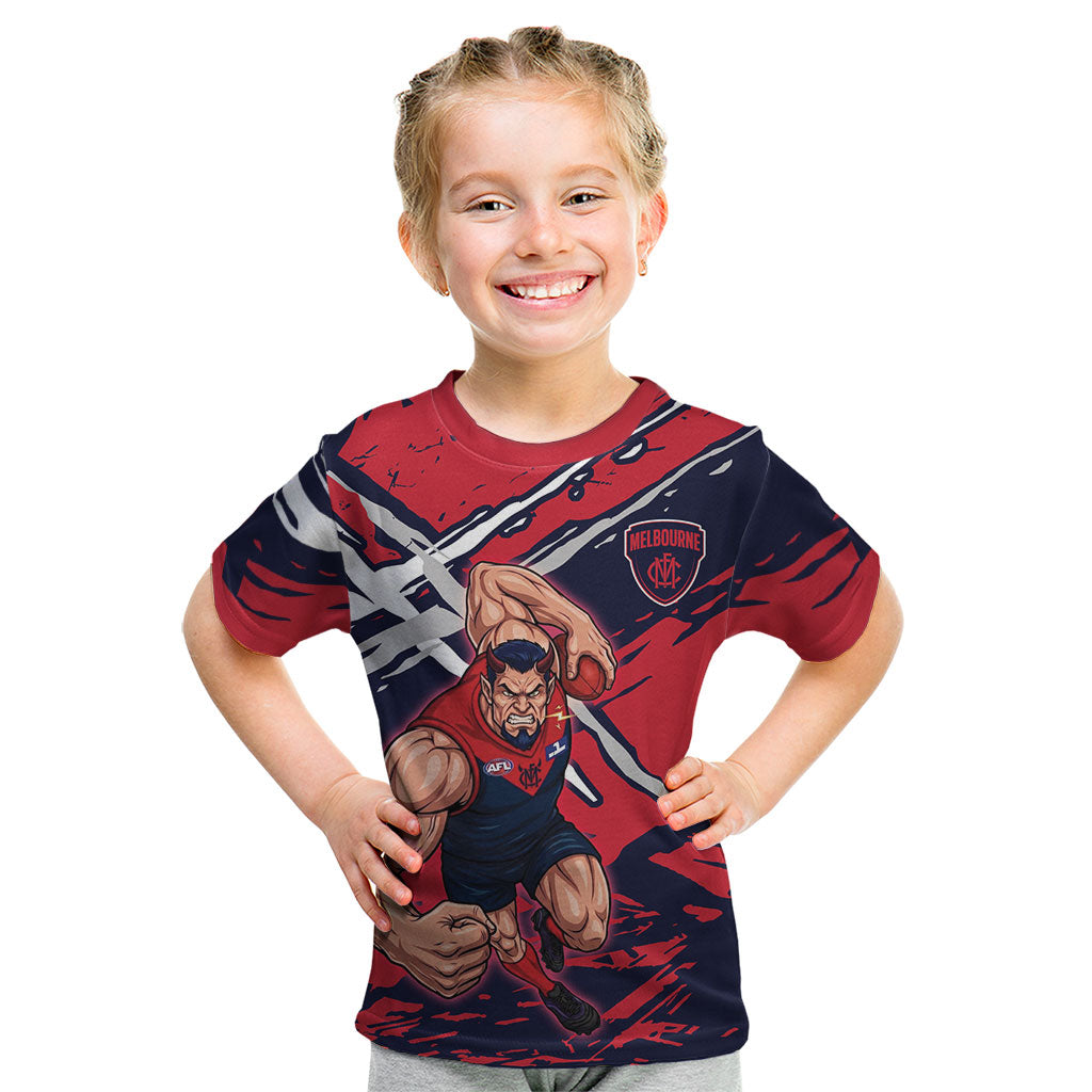 Melbourne Football Club Kid T Shirt Demons Muscular Mascot Graphic - Abstract Paint Splatter Art