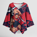 Melbourne Football Club Kimono Sleeve Blouse Demons Muscular Mascot Graphic - Abstract Paint Splatter Art