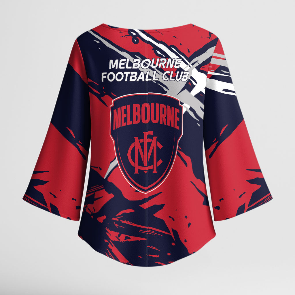 Melbourne Football Club Kimono Sleeve Blouse Demons Muscular Mascot Graphic - Abstract Paint Splatter Art