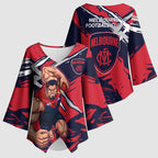 Melbourne Football Club Kimono Sleeve Blouse Demons Muscular Mascot Graphic - Abstract Paint Splatter Art