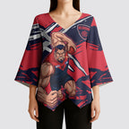 Melbourne Football Club Kimono Sleeve Blouse Demons Muscular Mascot Graphic - Abstract Paint Splatter Art