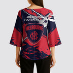 Melbourne Football Club Kimono Sleeve Blouse Demons Muscular Mascot Graphic - Abstract Paint Splatter Art