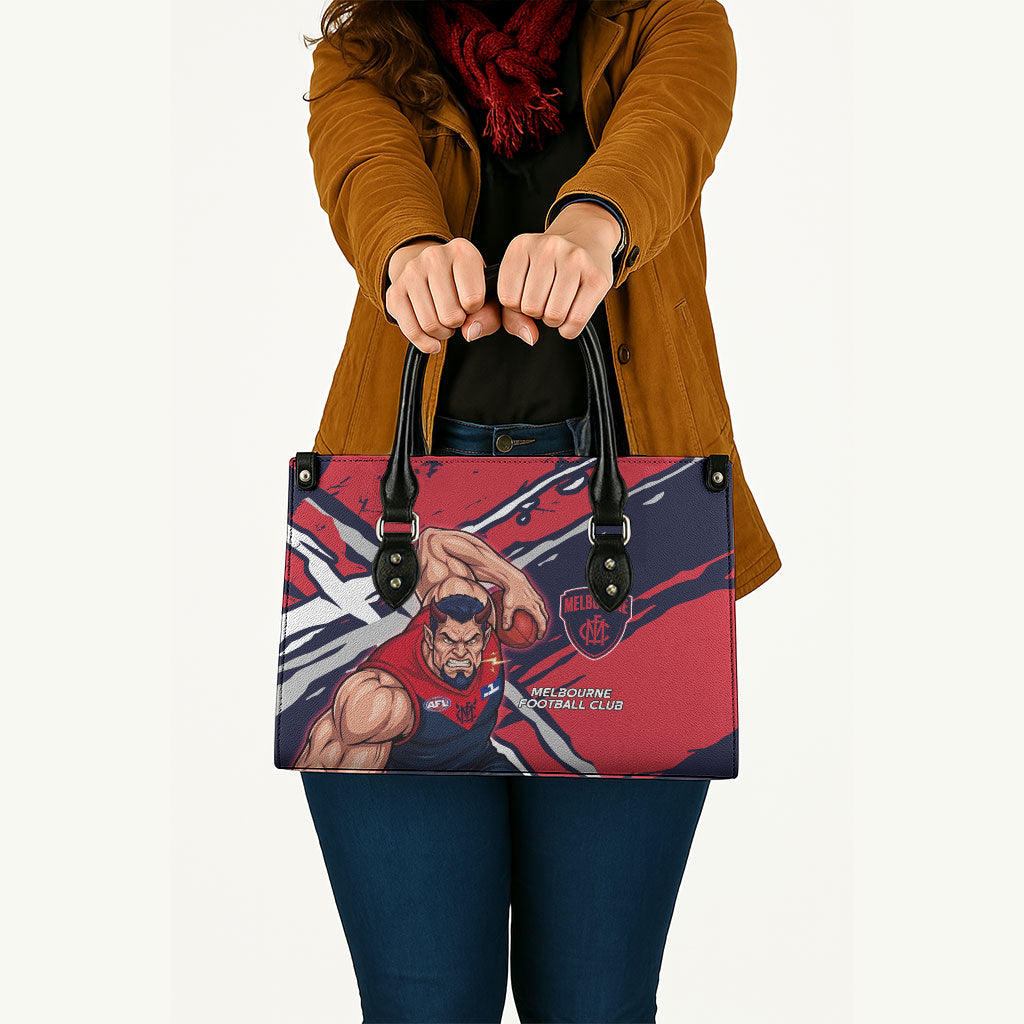 Melbourne Football Club Leather Bag Demons Muscular Mascot Graphic - Abstract Paint Splatter Art