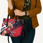 Melbourne Football Club Leather Bag Demons Muscular Mascot Graphic - Abstract Paint Splatter Art
