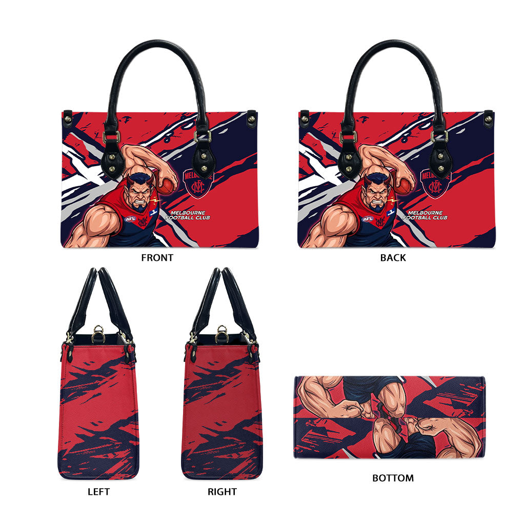 Melbourne Football Club Leather Bag Demons Muscular Mascot Graphic - Abstract Paint Splatter Art