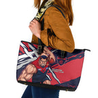 Melbourne Football Club Leather Tote Bag Demons Muscular Mascot Graphic - Abstract Paint Splatter Art