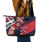 Melbourne Football Club Leather Tote Bag Demons Muscular Mascot Graphic - Abstract Paint Splatter Art