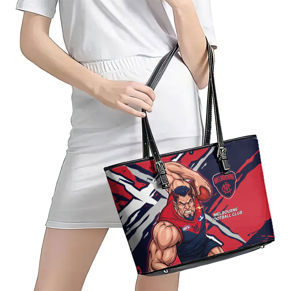 Melbourne Football Club Leather Tote Bag Demons Muscular Mascot Graphic - Abstract Paint Splatter Art