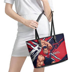 Melbourne Football Club Leather Tote Bag Demons Muscular Mascot Graphic - Abstract Paint Splatter Art
