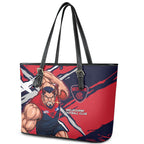 Melbourne Football Club Leather Tote Bag Demons Muscular Mascot Graphic - Abstract Paint Splatter Art