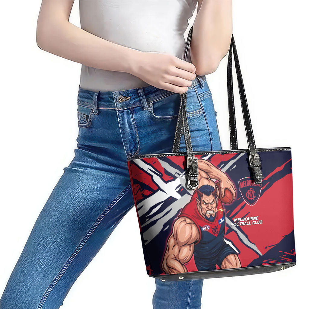Melbourne Football Club Leather Tote Bag Demons Muscular Mascot Graphic - Abstract Paint Splatter Art