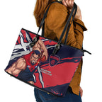 Melbourne Football Club Leather Tote Bag Demons Muscular Mascot Graphic - Abstract Paint Splatter Art