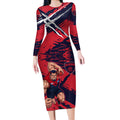 Melbourne Football Club Long Sleeve Bodycon Dress Demons Muscular Mascot Graphic - Abstract Paint Splatter Art