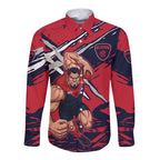 Melbourne Football Club Long Sleeve Button Shirt Demons Muscular Mascot Graphic - Abstract Paint Splatter Art