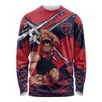 Melbourne Football Club Long Sleeve Shirt Demons Muscular Mascot Graphic - Abstract Paint Splatter Art